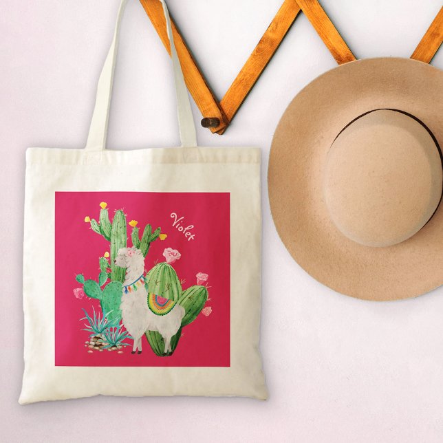 Pretty Llama in Cactus Garden with Pink Flowers Tote Bag (Creator Uploaded)