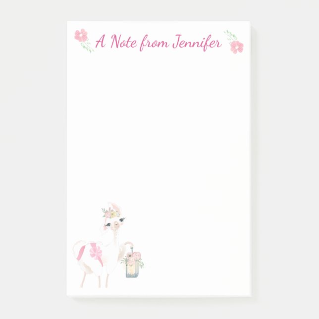 Pretty Llama with Flowers and Lantern Post-it Notes (Front)