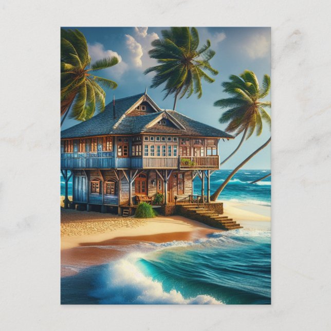 Pretty Log Cabin Beach House Happy  Postcard (Front)