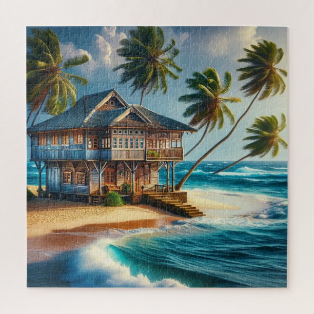 Pretty Log Cabin Beach House   Jigsaw Puzzle (Vertical)