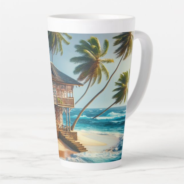 Pretty Log Cabin Beach House   Latte Mug (Right Angle)