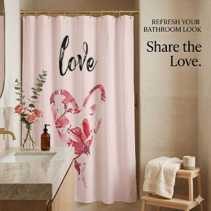 Pretty Love Floral Heart Shower Curtain