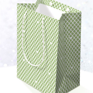 Pretty Love Heart Lattice Mesh Green Birthday Medium Gift Bag