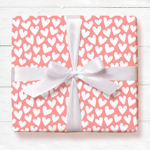 Pretty Love Heart Pattern Apricot Pink Valentine Wrapping Paper