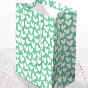 Pretty Love Heart Pattern Mint White Valentine Medium Gift Bag