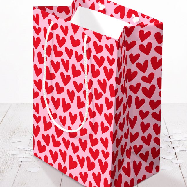 Pretty Love Heart Pattern Pink Red Valentine Medium Gift Bag (Creator Uploaded)