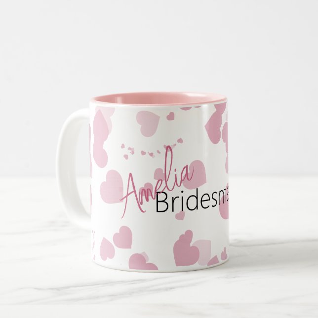 Pretty Love heart Personalised Bridesmaid  Two-Tone Coffee Mug (Front Left)