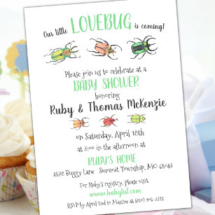 Pretty Lovebugs Beetles Baby Shower Invitation