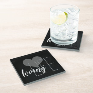 pretty LOVING LIFE lettering with heart   Glass Coaster