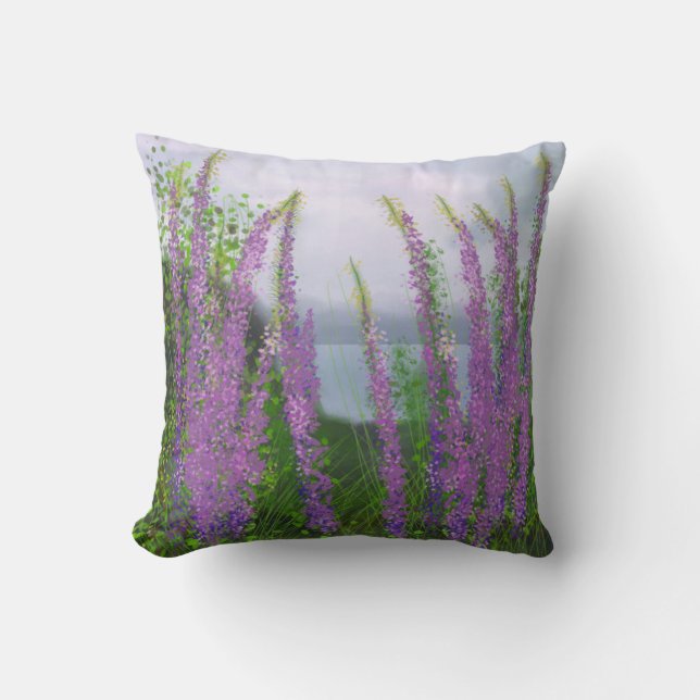 Pretty Lupine Flowers By The Lake Cushion (Front)