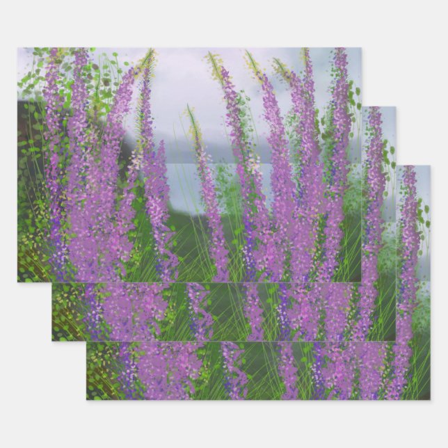 Pretty Lupine Flowers By The Lake Wrapping Paper Sheet (Set)