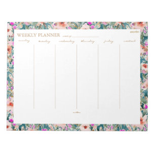 Pretty Lush Tropical Floral WEEKLY PLANNER Notepad