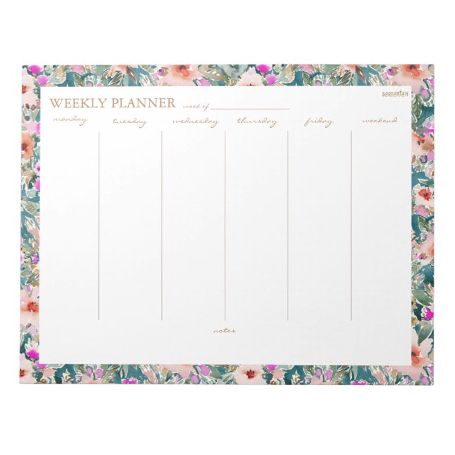 Pretty Lush Tropical Floral WEEKLY PLANNER Notepad (Front)