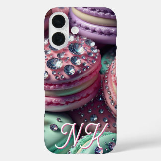Pretty Macaron Bling Monogrammed iPhone 16 Case