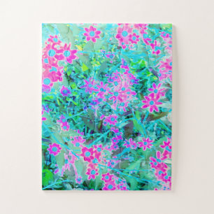 Pretty Magenta and Royal Blue Garden Flowers Jigsaw Puzzle