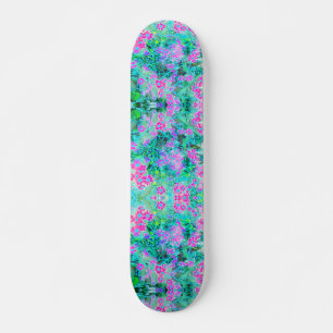 Pretty Magenta and Royal Blue Garden Flowers Skateboard