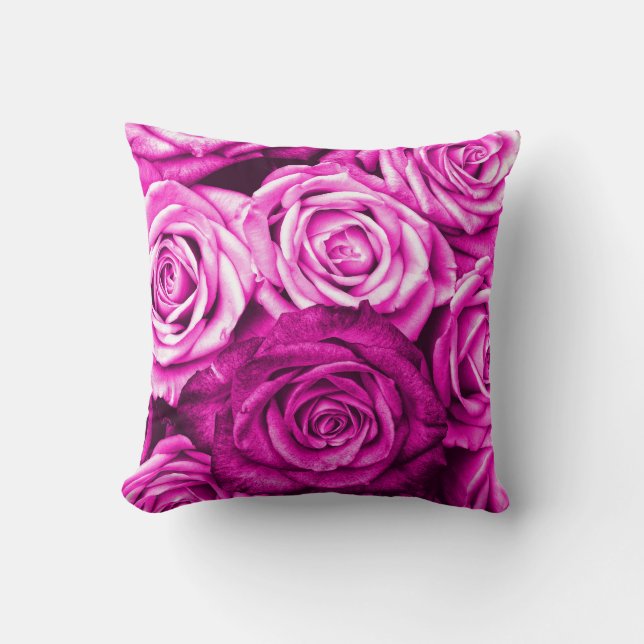 Pretty Magenta Pink Roses Flower Bouquet Cushion (Front)