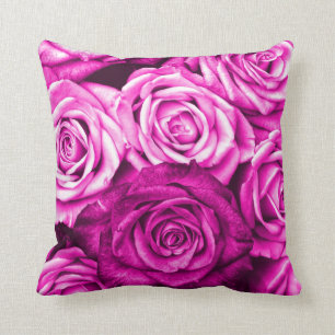 Pretty Magenta Pink Roses Flower Bouquet Cushion