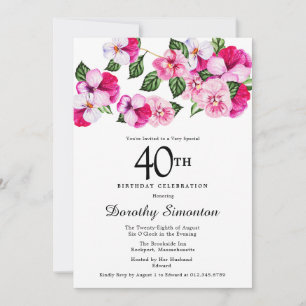 Pretty Magenta Pink White Floral 40th Birthday Invitation