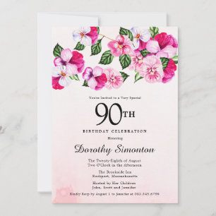 Pretty Magenta Pink White Floral 90th Birthday Invitation