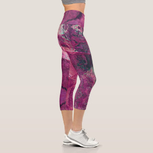 Pretty Magenta Purple Geode Crystal Rock Pattern Capri Leggings