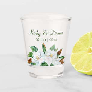 Pretty Magnolia Bouquet Wedding Custom Shot Glass