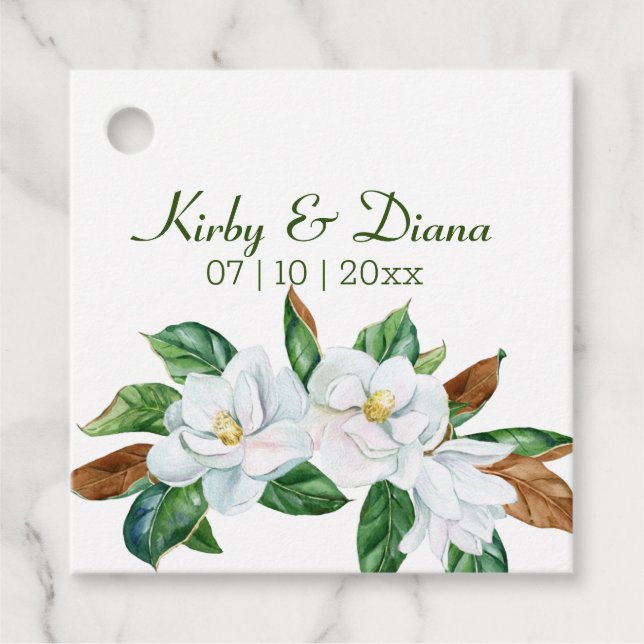 Pretty Magnolia Bouquet Wedding  Favour Tags (Front)