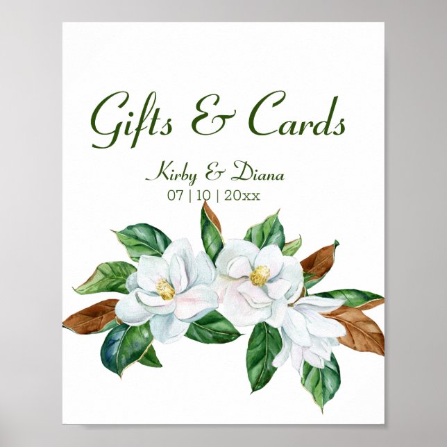 Pretty Magnolia Bouquet Wedding Gifts & Cards Sign (Front)