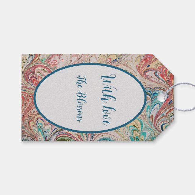 Pretty Marbled Paper Personalised Gift Tag (Front (Horizontal))