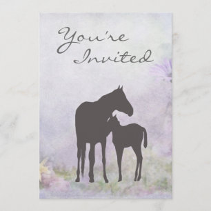 Pretty Mare and Foal Silhouette Baby Shower Invite