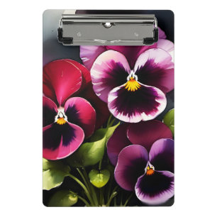 Pretty maroon daek red pansies watercolor painting mini clipboard