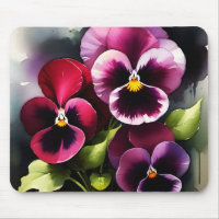 Pretty maroon daek red pansies watercolor painting