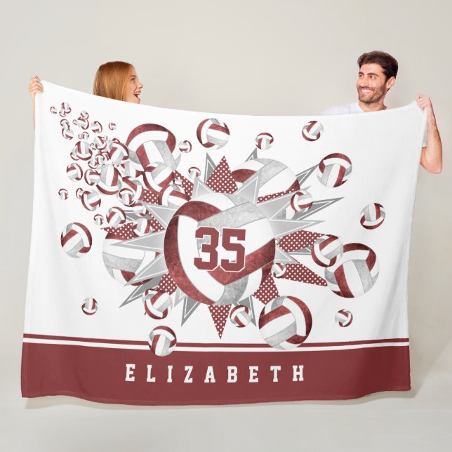 pretty maroon grey volleyballs stars sports decor fleece blanket (In Situ)