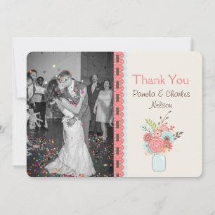 Pretty Mason Jar Photo Wedding Thank You Card