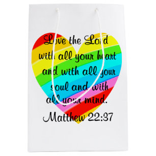 PRETTY MATTHEW 22:37 LOVE HEART DESIGN MEDIUM GIFT BAG