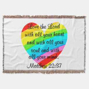 PRETTY MATTHEW 22:37 LOVE HEART DESIGN THROW BLANKET