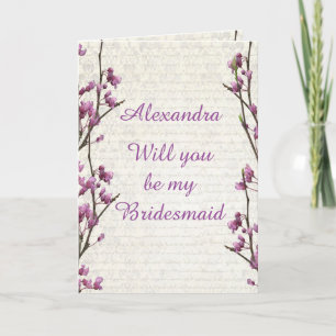 Pretty mauve blossom will you be my bridesmaid invitation