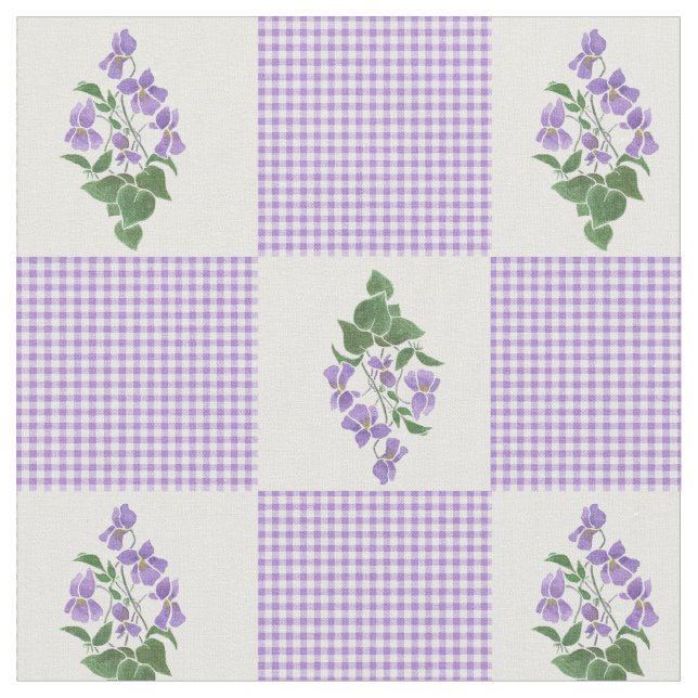 Pretty Mauve Faux Patchwork Sweet Violets Fabric (Close Up)