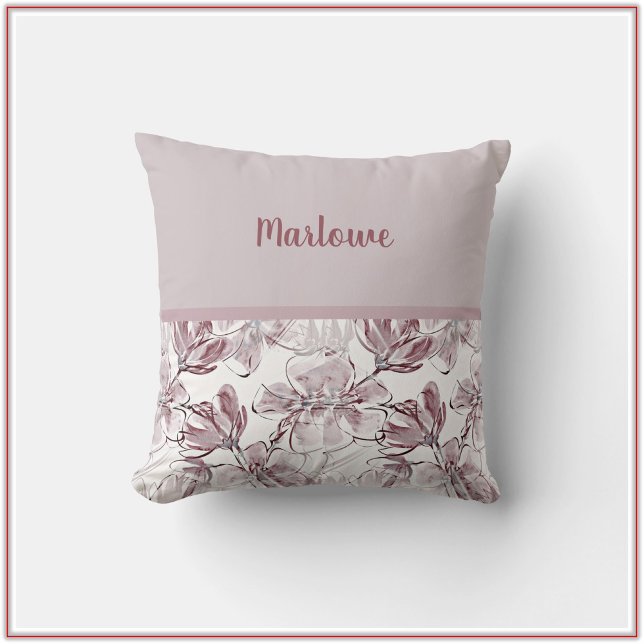 Pretty Mauve Floral and Colour Block Cushion (Creator Uploaded)