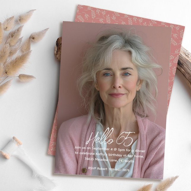 Pretty Mauve Floral Botanical Photo 65th Birthday Invitation (Creator Uploaded)