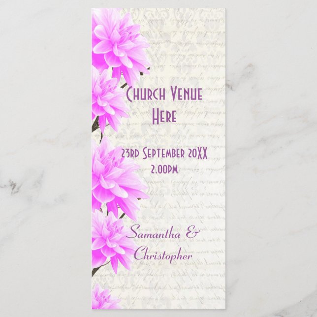 Pretty mauve pink floral church wedding program (Front)