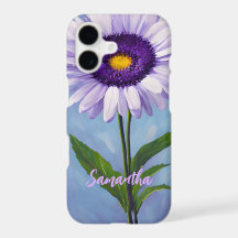 Pretty Mauve Purple Daisy Oil Painting Monogrammed