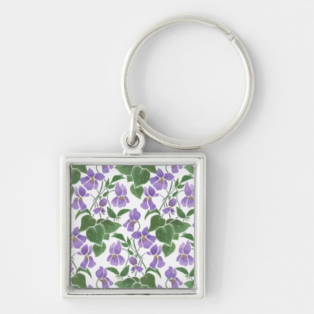 Pretty Mauve Violets Floral Square Keychain (Front)