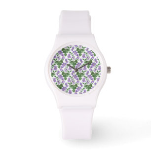 Pretty Mauve Violets Floral White Sporty Watch