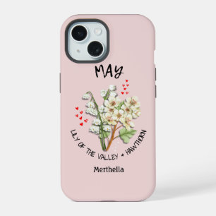 Pretty MAY Birth Month Flower Custom Name iPhone 15 Case
