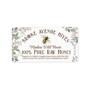 Pretty Meadow Flowers & Bee Date Harvested Honey Label