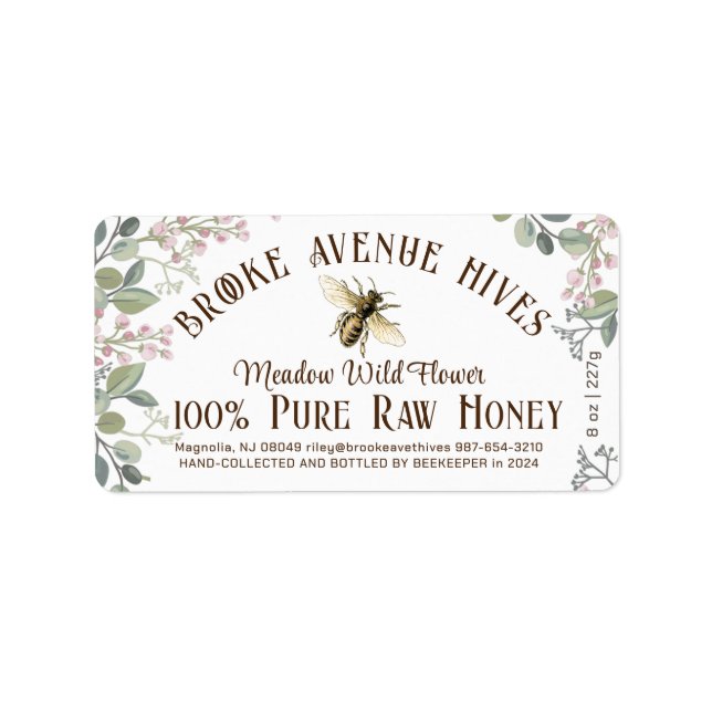 Pretty Meadow Flowers & Bee Date Harvested Honey Label (Front)