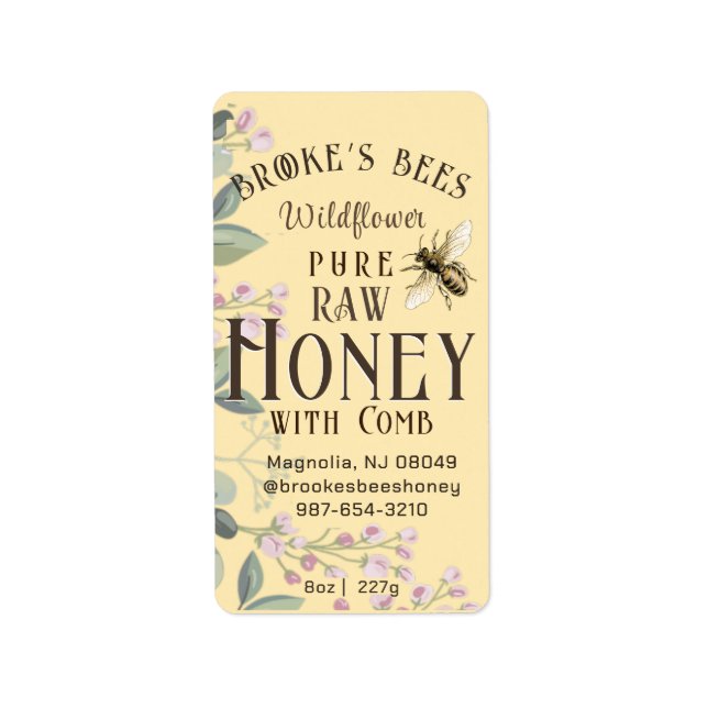 Pretty Meadow Flowers & Bee Honey with Comb Label (Front)