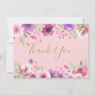 Pretty Meadow Flowers Gold Script Thank You Card
