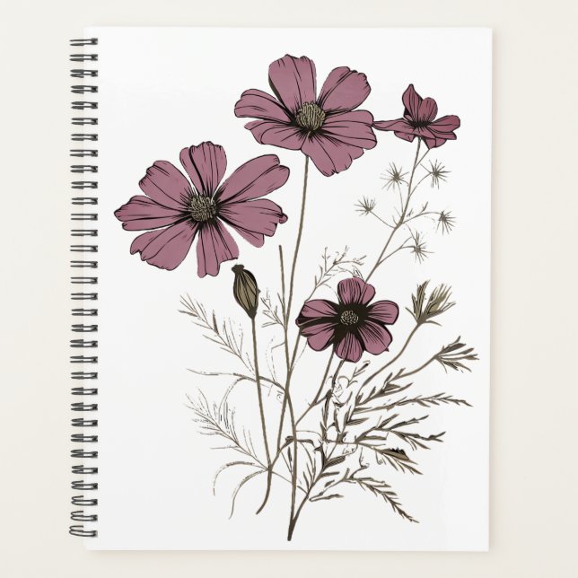 Pretty Meadow Flowers Pattern Pink White Journal  Planner (Front)